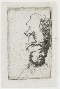 Cabeça de um homem com um boné de pala alta de Rembrandt van Rijn