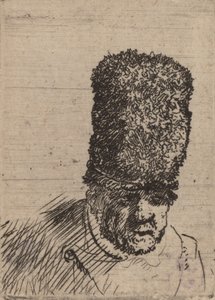 Cabeça de um velho com boné de pele alta. de Rembrandt van Rijn