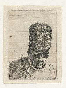 Cabeça de um homem idoso com um gorro alto de pele de Rembrandt van Rijn