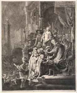 Jesus diante de Pilatos: prato grande de Rembrandt van Rijn