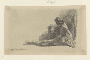 Jovem sentado no chão com uma perna estendida
Recueil de quatre-vingt-cinq estampes originales (título da série) de Rembrandt van Rijn