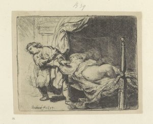 Jozef en de vrouw van Potifar
Colecção de oitenta e cinco estampas originais (título da série) de Rembrandt van Rijn