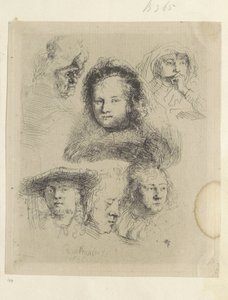 Kopstudies de Saskia e outros Coleção de oitenta e cinco gravuras originais (título da série) de Rembrandt van Rijn