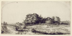 Paisagem com Haybarn e um rebanho de ovelhas, c.1652 (gravura e ponto seco no papel)