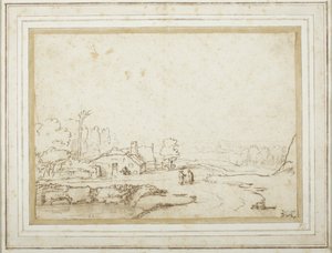 Paisagem com parte de um lago de Rembrandt van Rijn