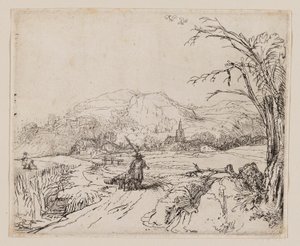 Paisagem com desportista e cães de Rembrandt van Rijn
