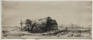 Paisagem com uma casa de campo e celeiro de feno: oblongo de Rembrandt van Rijn