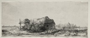 Paisagem com uma casa de campo e Hay Barn: Oblong, 1641. de Rembrandt van Rijn