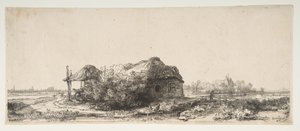 Paisagem com uma casa de campo e um celeiro, 1641. de Rembrandt van Rijn