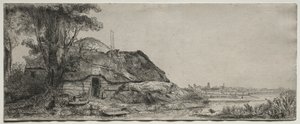 Paisagem com uma casa de campo e uma grande árvore, 1641. de Rembrandt van Rijn