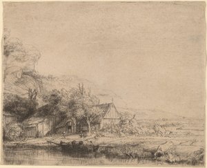 Paisagem com uma vaca de Rembrandt van Rijn