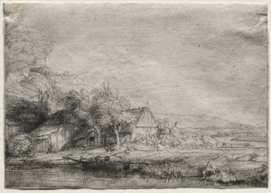 Paisagem com uma vaca de Rembrandt van Rijn