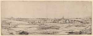 Paisagem com vista para Haarlem (Campo do Goldweigher) de Rembrandt van Rijn
