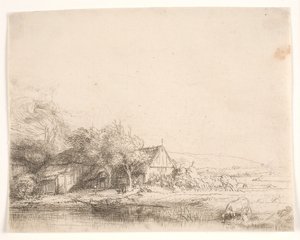 Paisagem com uma vaca a beber de Rembrandt van Rijn
