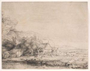 Paisagem com uma vaca a beber de Rembrandt van Rijn