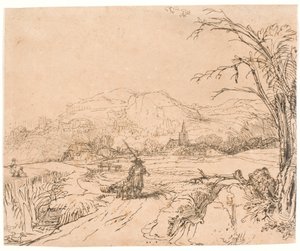 Paisagem com um desportista e cães de Rembrandt van Rijn