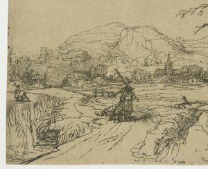 Paisagem com um desportista e cães de Rembrandt van Rijn