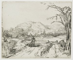 Paisagem com um desportista e cães de Rembrandt van Rijn