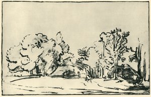 Paisagem com duas casas, c1650-1655, 1943. de Rembrandt van Rijn