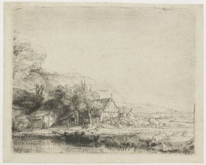 Paisagem com uma vaca a beber de Rembrandt van Rijn