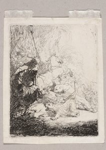 Uma pequena caçada aos leões (com dois leões) de Rembrandt van Rijn