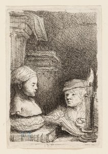 Homem desenhando de um elenco de Rembrandt van Rijn