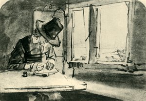 Desenho do homem na janela, meados do século XVII, 1943. de Rembrandt van Rijn