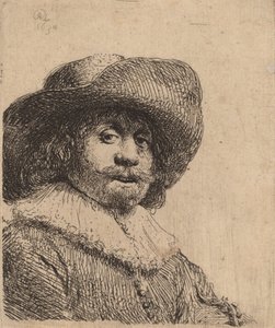 Homem em um chapéu de abas largas, possivelmente 1638. de Rembrandt van Rijn