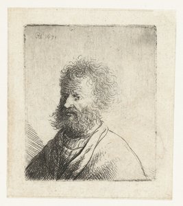 Homem com barba quadrada e cabelo encaracolado: busto de Rembrandt van Rijn