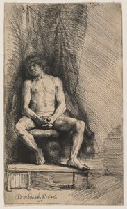 Jovem nu sentado diante de uma cortina de Rembrandt van Rijn