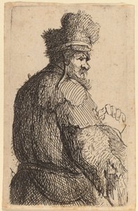 Velho visto por trás, de perfil para a direita de Rembrandt van Rijn