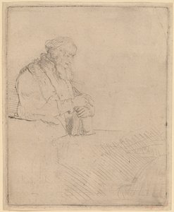 Velho em meditação, apoiando-se em um livro de Rembrandt van Rijn