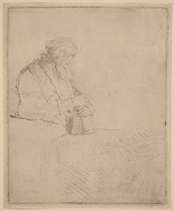 Ancião em meditação, apoiado num livro de Rembrandt van Rijn