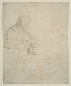 Velho em meditação, apoiando-se em um livro, c. 1645. de Rembrandt van Rijn