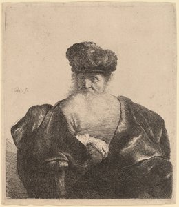 Velho com barba, gorro de pele e manto de veludo de Rembrandt van Rijn
