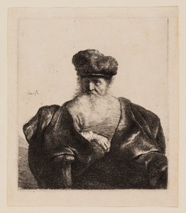 Velho com barba, gorro de pele e manto de veludo de Rembrandt van Rijn