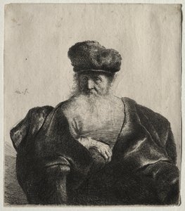 Velho com barba, gorro de pele e manto de veludo de Rembrandt van Rijn