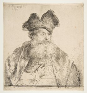 Velho com um boné de pele dividido. de Rembrandt van Rijn