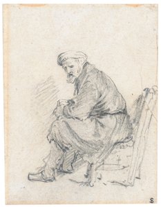 Velho em um turbante, sentado de perfil, virando para a esquerda de Rembrandt van Rijn