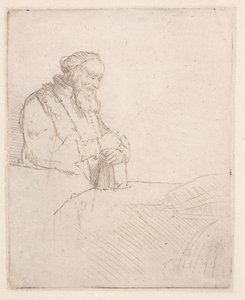 Ancião em meditação, apoiado num livro de Rembrandt van Rijn