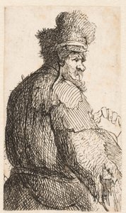 Homem idoso visto de costas: de perfil para a direita: figura a meio corpo de Rembrandt van Rijn