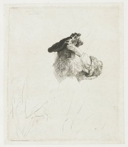 Um homem idoso a proteger os olhos com a mão de Rembrandt van Rijn