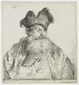 Velho com um gorro de pele dividido de Rembrandt van Rijn