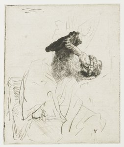Um homem idoso que protege os olhos com a mão de Rembrandt van Rijn