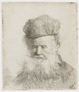 Ancião com gorro de pele e barba comprida de Rembrandt van Rijn