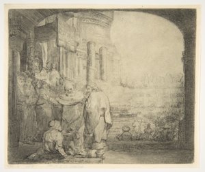 Pedro e João Curando o Aleijado no Portão do Templo, 1659. de Rembrandt van Rijn