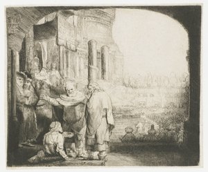Pedro e João curando o aleijado no portão do templo de Rembrandt van Rijn