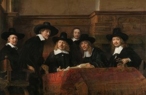 Retrato das cabeças da guilda de panos em Amsterdã. 1662 de Rembrandt van Rijn