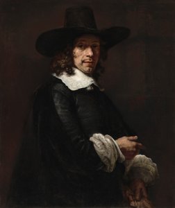 Retrato de um cavalheiro com um chapéu alto e luvas, c. 16561658. de Rembrandt van Rijn