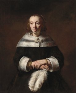 Retrato de uma senhora com um leque de penas de avestruz, c. 16561658. de Rembrandt van Rijn